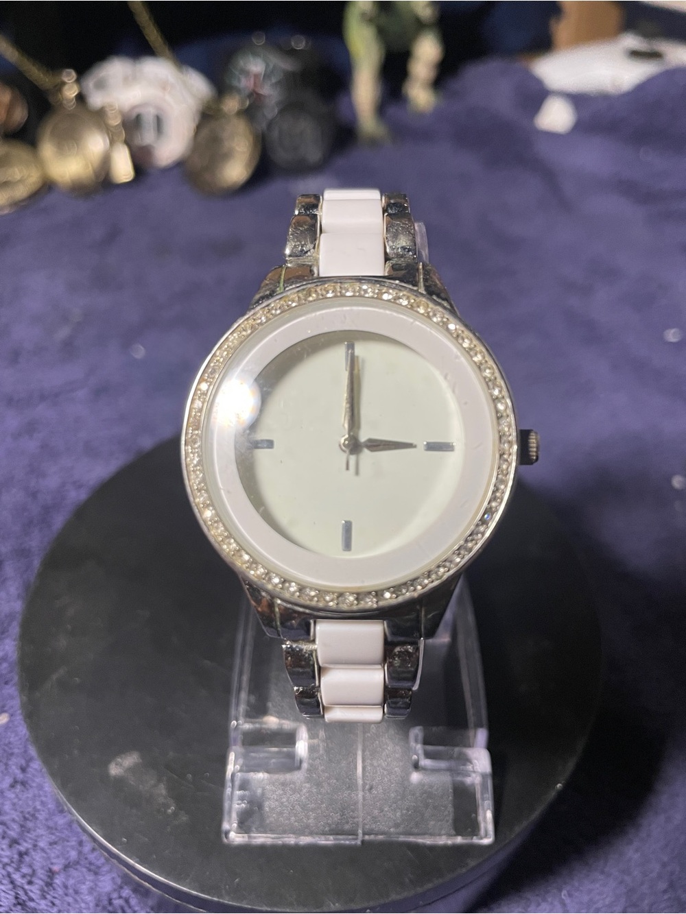 Women's White Ceramic Accent Crystal Bezel Watch